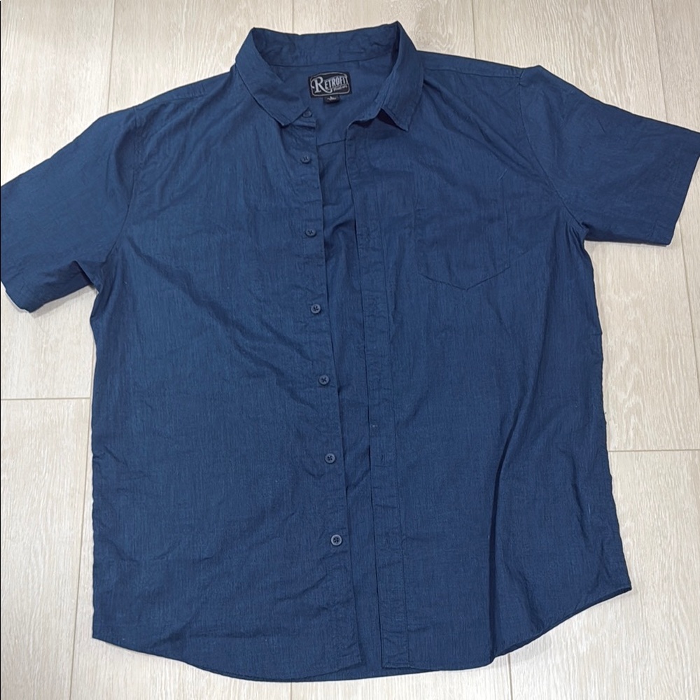 ✨ Retrofit Blue Casual Button Down Short Sleeve Shirt